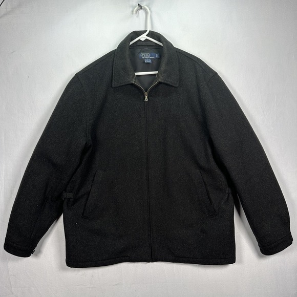 Vtg Polo Ralph Lauren Jacket Mens Large Gray Wool Blend Zip Lined Classic Coat - Picture 1 of 8